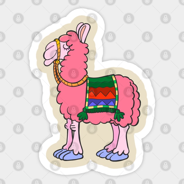 Red llama with an decorative cover on the back Sticker by duxpavlic